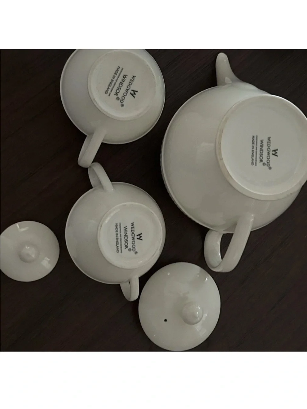 Wedgwood White Ribbed Porcelain Tea Set - Teapot, Creamer & Sugar